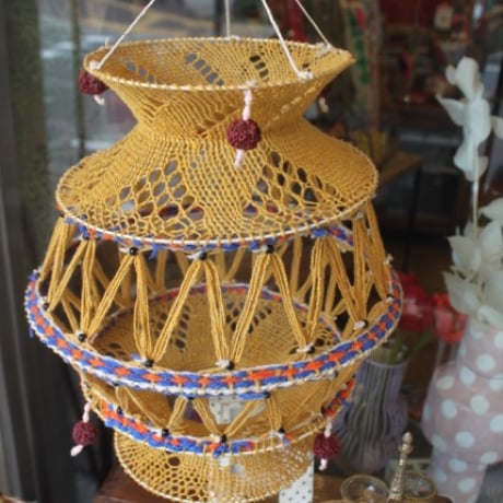 ThaiPopUp〇Indiaハンドメイド クロシェ ペンダントオーナメント〇ナチュラルB