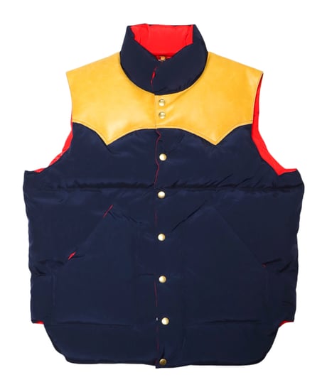 【A0026-328】■LEATHER YOKE DOWN VEST■ネイビー
