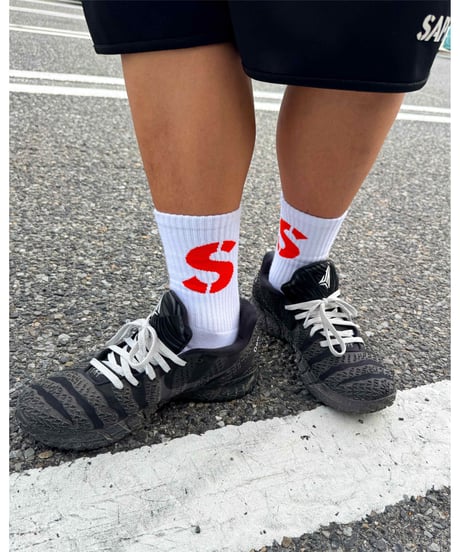 【A0026-191】■CREW SOCKS ORANGE■S LOGO■ホワイト