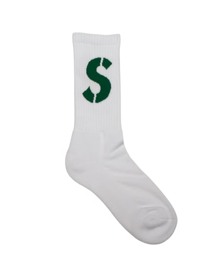 【A0026-189】■CREW SOCKS GREEN■S LOGO■ホワイト