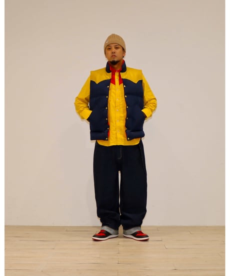 【A0026-328】■LEATHER YOKE DOWN VEST■ネイビー