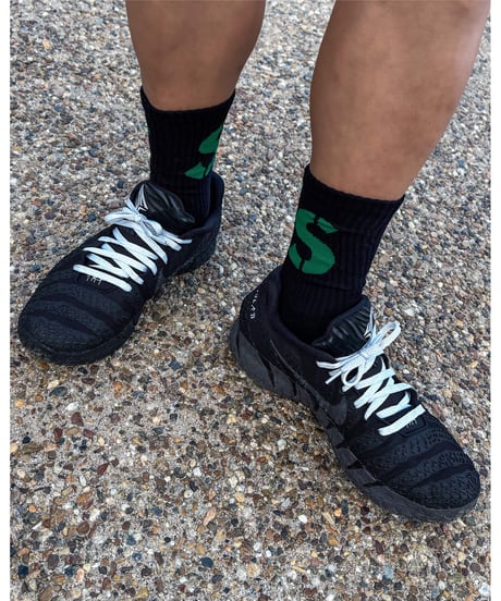 【A0026-190】■CREW SOCKS GREEN■S LOGO■ブラック