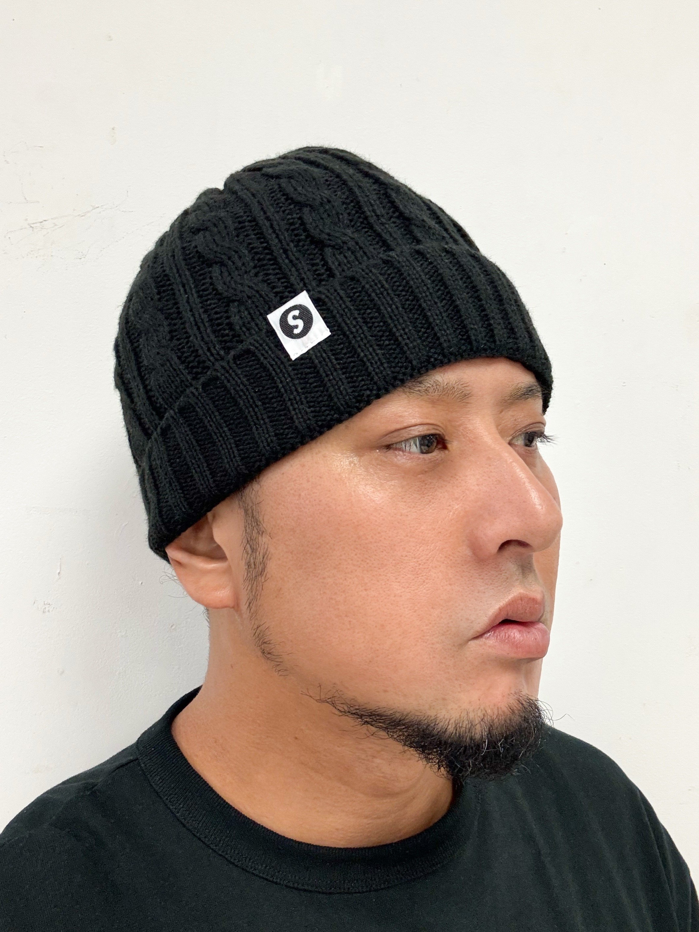 A0026-324】CABLE KNIT CAP□ブラック | SAPEur