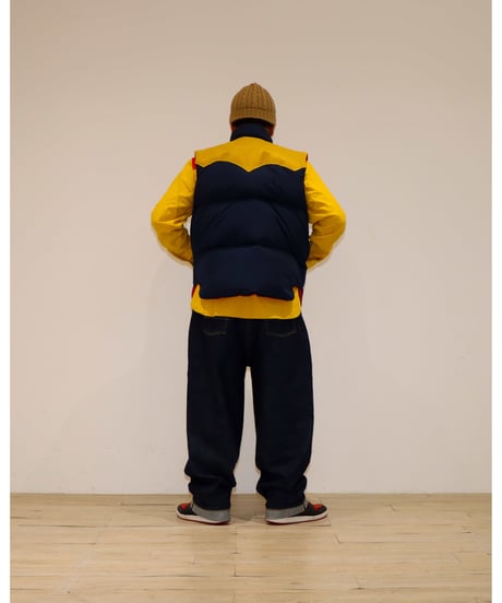 【A0026-328】■LEATHER YOKE DOWN VEST■ネイビー