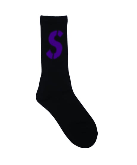 【A0026-188】■CREW SOCKS PURPLE■S LOGO■ブラック