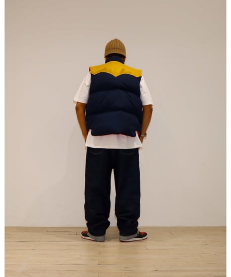 【A0026-328】■LEATHER YOKE DOWN VEST■ネイビー