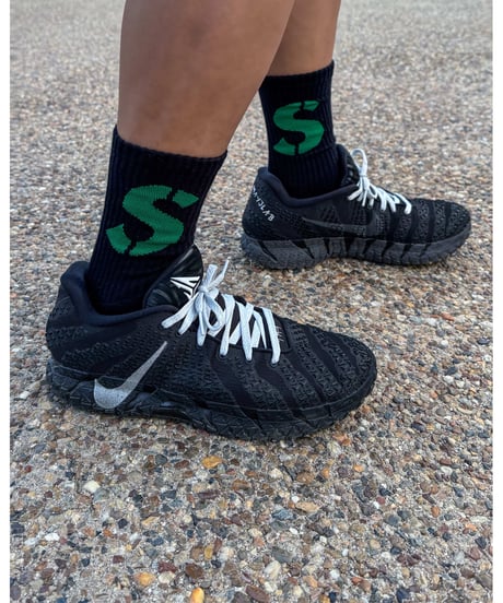 【A0026-190】■CREW SOCKS GREEN■S LOGO■ブラック