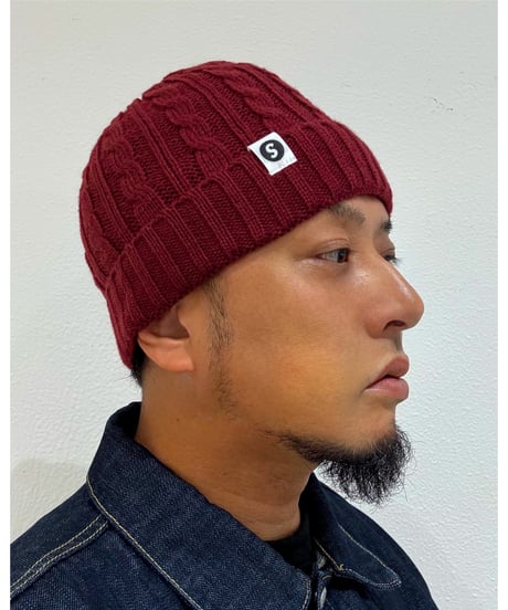 【A0026-343】CABLE KNIT CAP■バーガンディ