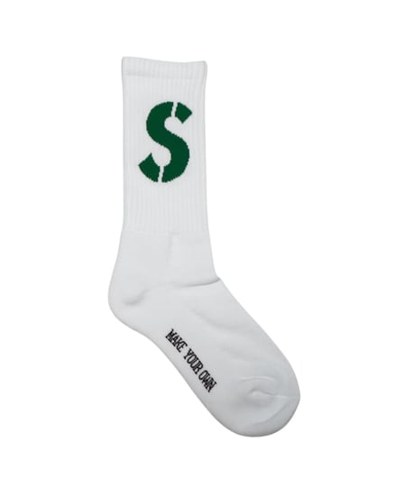 【A0026-189】■CREW SOCKS GREEN■S LOGO■ホワイト