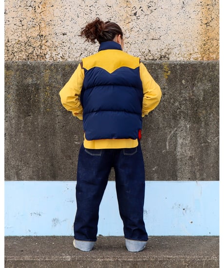 【A0026-328】■LEATHER YOKE DOWN VEST■ネイビー