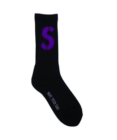 【A0026-188】■CREW SOCKS PURPLE■S LOGO■ブラック