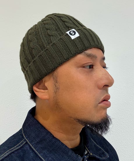 【A0026-340】CABLE KNIT CAP■オリーブ