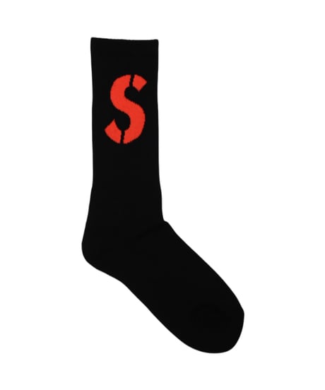 【A0026-192】■CREW  SOCKS ORANGE■S LOGO■ブラック