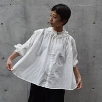 doux bleu コットンフリルギャザーブラウス