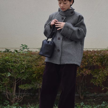 tita ウールスタンドカラーショートコート 千鳥格子