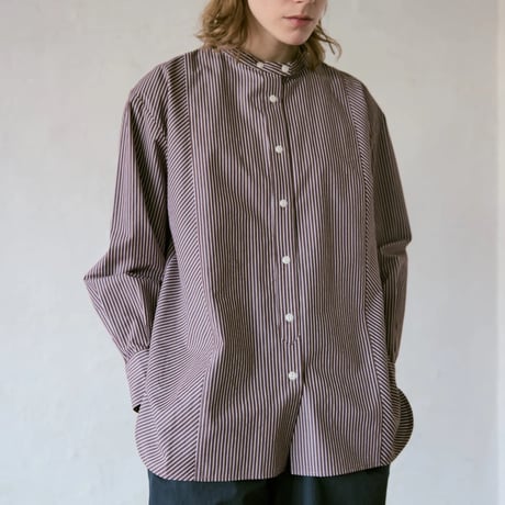 doux bleu　ストライプ バンドカラーシャツ