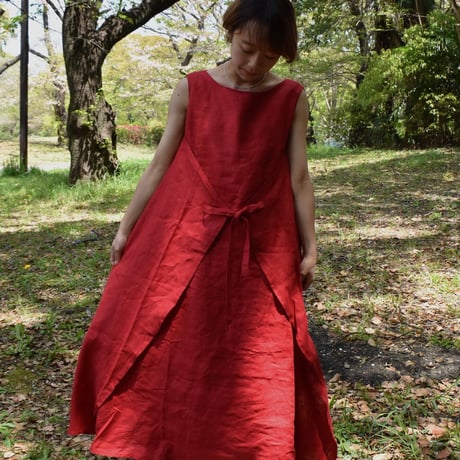 asabito  リネンAラインエプロンワンピース
