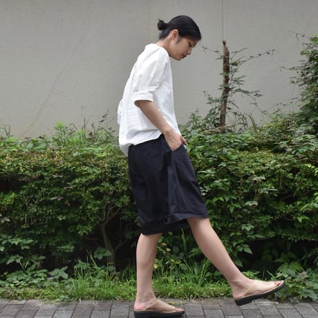 nous rendent heureux 綿麻ワッシャーバンドカラー5分袖シャツ