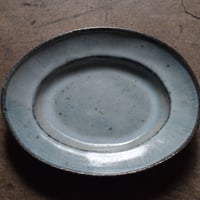 益子焼　楕円皿  白藍