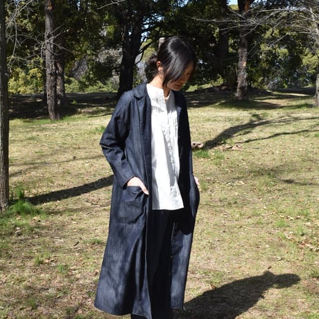 nous rendent heureux 6オンスデニム小襟前開きワンピース