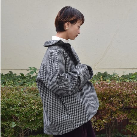 tita ウールスタンドカラーショートコート 千鳥格子