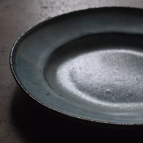 益子焼　楕円皿  白藍