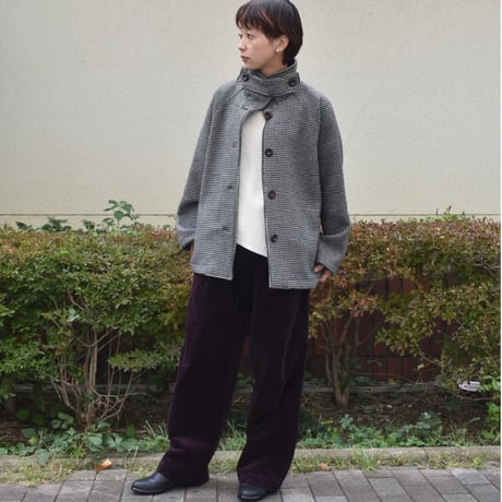 tita ウールスタンドカラーショートコート 千鳥格子