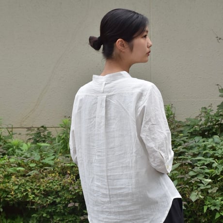 nous rendent heureux 綿麻ワッシャーバンドカラー5分袖シャツ
