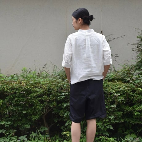 nous rendent heureux 綿麻ワッシャーバンドカラー5分袖シャツ