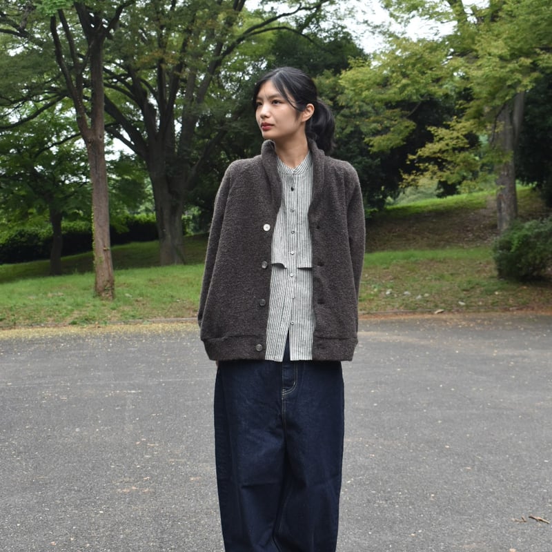 UNIVERSAL TISSU リサイクルウールパイルショールカラーカーディガン