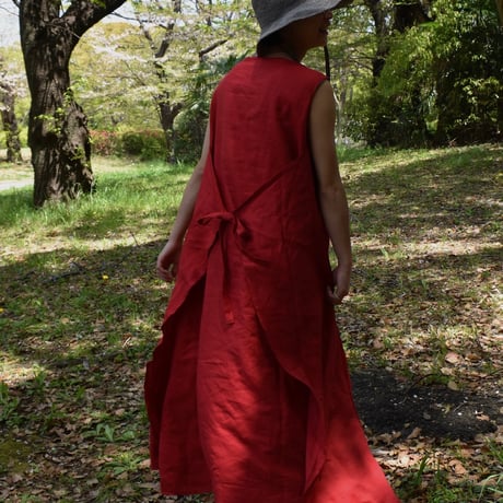 asabito  リネンAラインエプロンワンピース