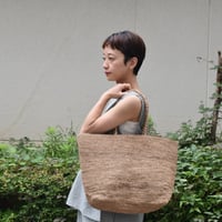 ラフィアかぎ編みバッグ2段 長方形 紅茶