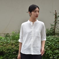 nous rendent heureux 綿麻ワッシャーバンドカラー5分袖シャツ