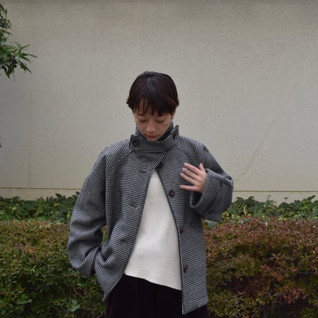 tita ウールスタンドカラーショートコート 千鳥格子