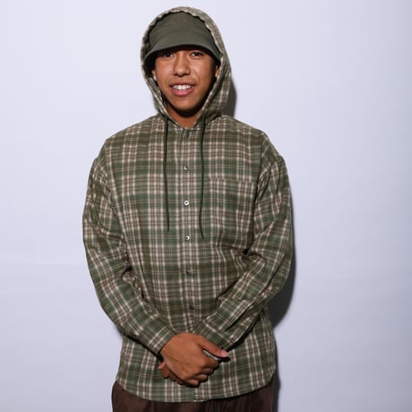 SHADOW PLAID HOODED SHIRT JACKET
