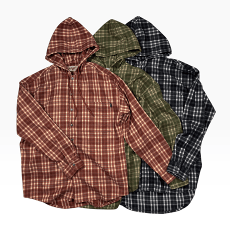 SHADOW PLAID HOODED SHIRT JACKET