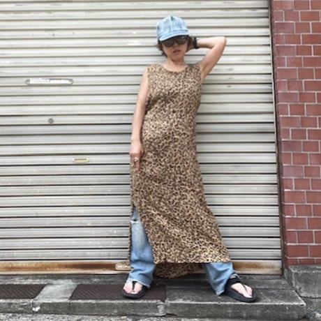 [USED] ノースリーブ　レオパード柄🐆ロングワンピース