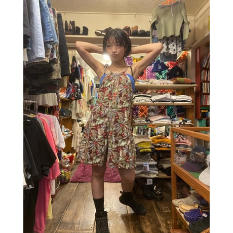 [USED] コーヒー豆 総柄 サロペット