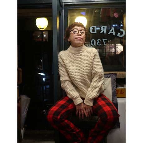 [USED] 赤CHECK スリット入り フレアパンツ