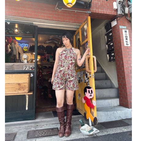 [USED] コーヒー豆 総柄 サロペット
