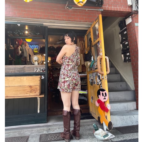 [USED] コーヒー豆 総柄 サロペット