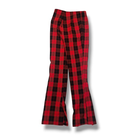 [USED] 赤CHECK スリット入り フレアパンツ