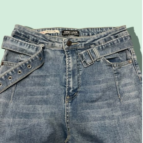 [USED]  ベルト付きフレアデニムパンツ