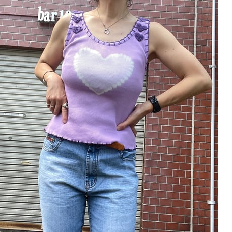 [USED] ハート染め＆刺繍リブ TANKTOP  💜