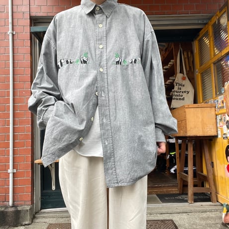 [USED] EURO パンダ 刺繍シャンブレー シャツ