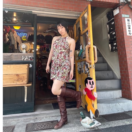[USED] コーヒー豆 総柄 サロペット