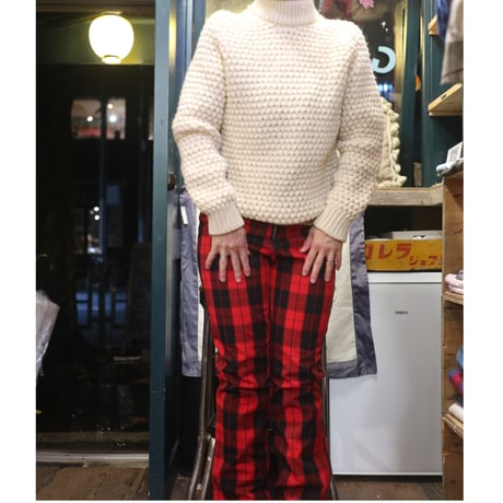 [USED] 赤CHECK スリット入り フレアパンツ