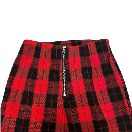 [USED] 赤CHECK スリット入り フレアパンツ