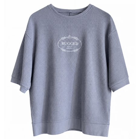 【ラス1 】RUGGED®︎ on vintage ''MILANO LOGO'' Embroidered Logo Waffle Half Sleeve Sweatshirt