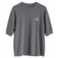 【ラス1 】RUGGED®︎ on vintage ''rhombus logo'' Embroidered Vintage Knit T-Shirt – Charcoal Gray